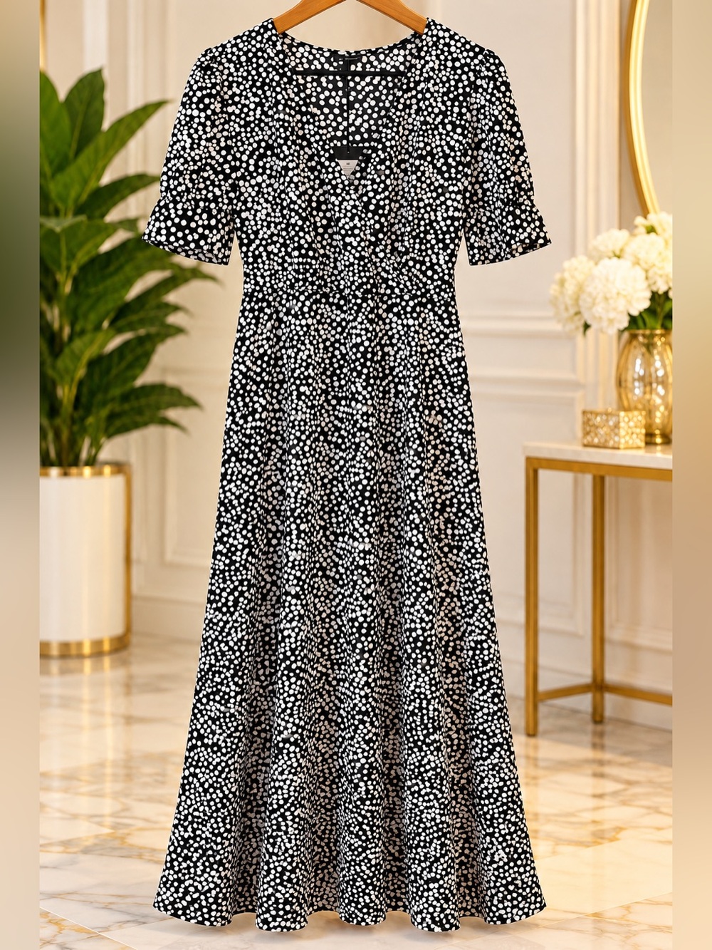 Black and White Polka Dot Midi Dress